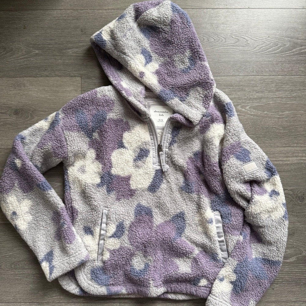 Abercrombie Kids Fleece Quarter‎ Zip Hoodie Purple White Blue Size 13/14